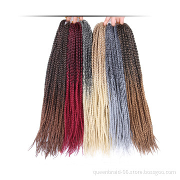 Colorful Crochet Hair Ombre Box Braids 24 Inch Braided Hair Pre-stretched Synthetic Hair Extension Braids for Women